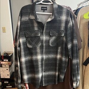 Lucky Brand Black and White Plaid Casual Button Down Shirt